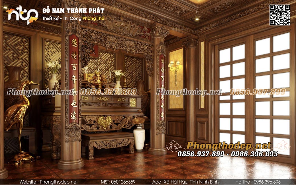 Bàn thờ đơn giản trong phòng thờ hiện đại